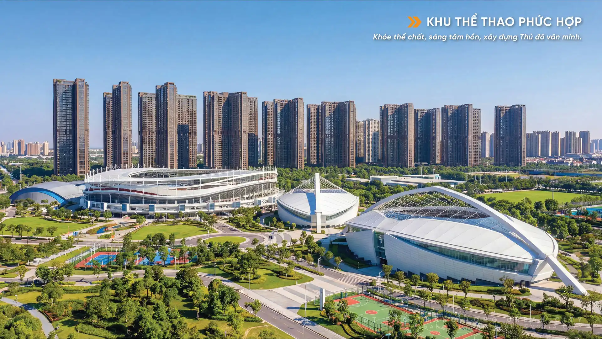 Tổ hợp thể thao đa năng và khu triển lãm – đấu giá tại The Grand Riveria, không gian quy mô lớn phục vụ thi đấu, sự kiện, giao lưu văn hóa và hoạt động kinh tế – xã hội của khu vực phía Bắc Hà Nội. Tổ hợp thể thao đa năng và khu triển lãm – đấu giá tại The Grand Riveria Tàm Xá, không gian quy mô lớn phục vụ thi đấu, sự kiện, giao lưu văn hóa và hoạt động kinh tế – xã hội của khu vực phía Bắc Hà Nội.