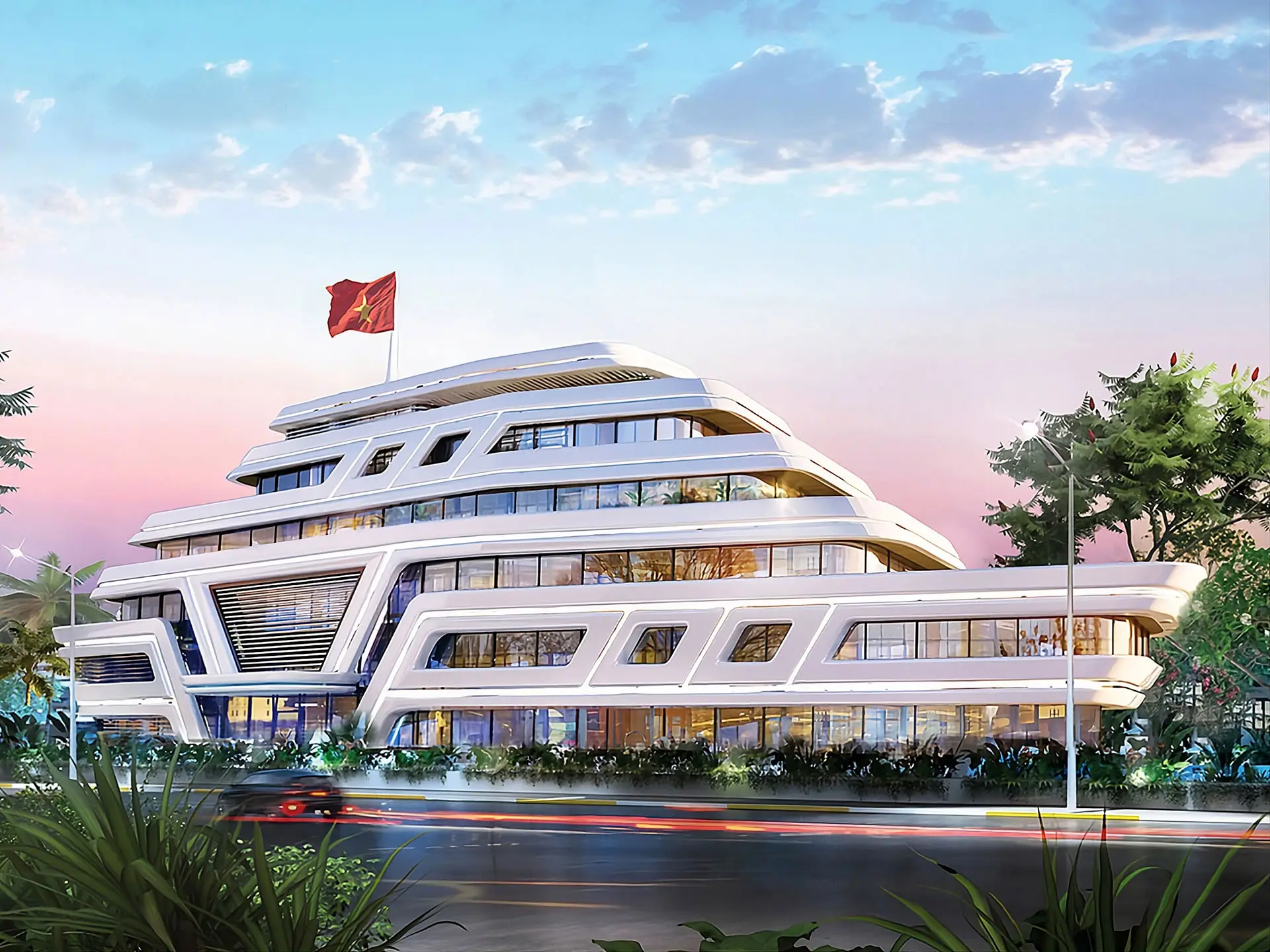 Yacht Club Noble Rivera – Tổ hợp thương mại, giải trí và sự kiện cao cấp với kiến trúc lấy cảm hứng từ du thuyền ven sông.